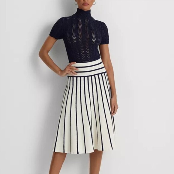Ralph Lauren Navy and White A-Line Pleated Skirt And Blouse - Picture 1 of 14